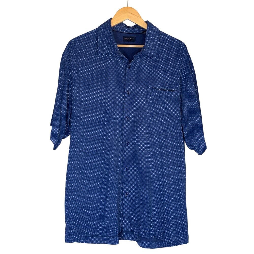 Linea Rosso 100% Silk Blue Short Sleeve Mens Shirt XL All Over Print Geometric